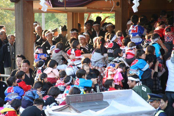 八幡宮境内で舞い込み