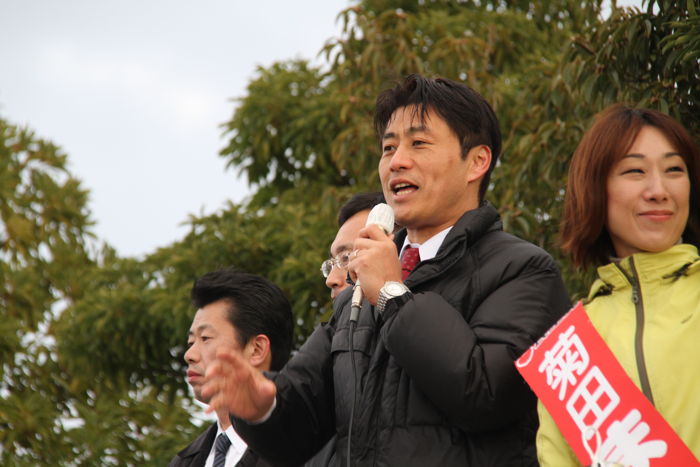 細野豪志民主党政調会長が金子恵美氏を応援＠イオン三条店前